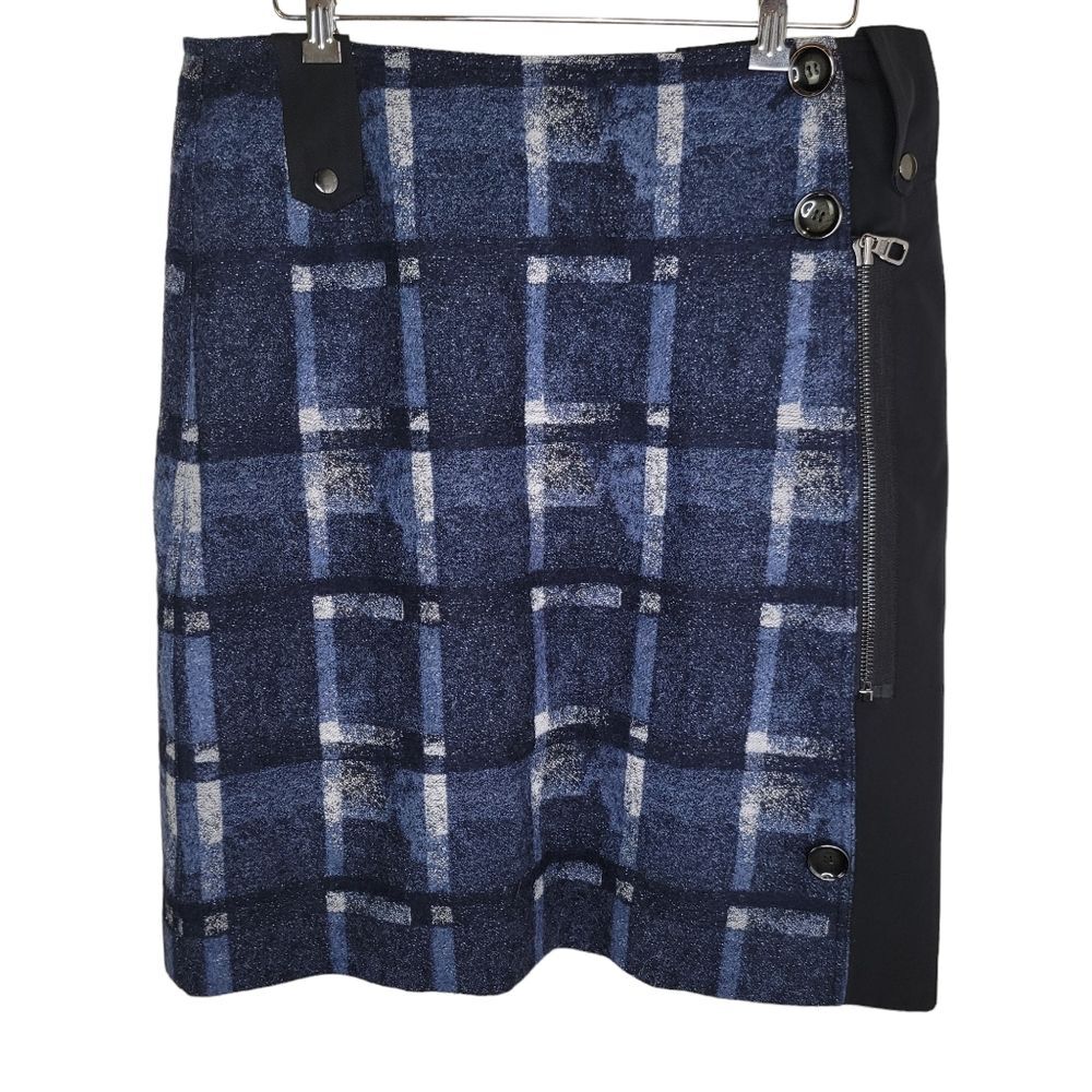 Per Se By Carlisle Wrap Wool Blue Plaid A-line Skirt Size 14